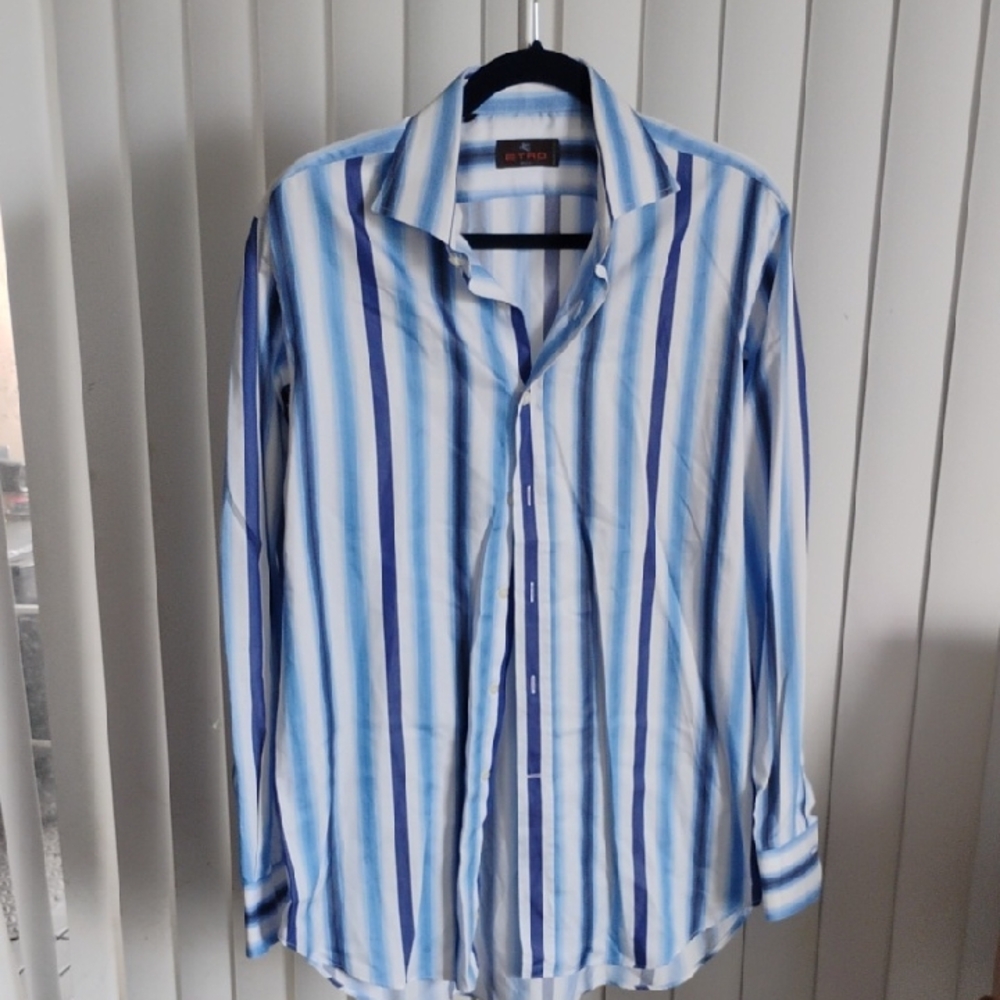 Etro Men's Shirt with Blue and White Stripes